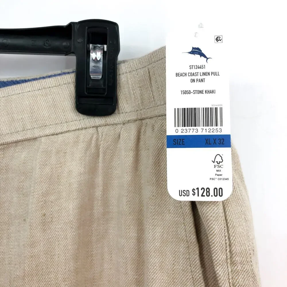 TOMMY BAHAMA Men's Beach Coast Linen Pants XL Stone Khaki 32